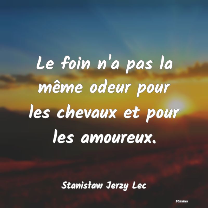 Belle Citation - Le foin n'a pas la même odeur pour les chevaux et pour les amoureux. - Stanisław Jerzy Lec