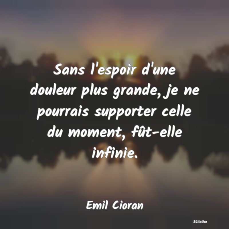 image de citation: Sans l'espoir d'une douleur plus grande, je ne pourrais supporter celle du moment, fût-elle infinie.