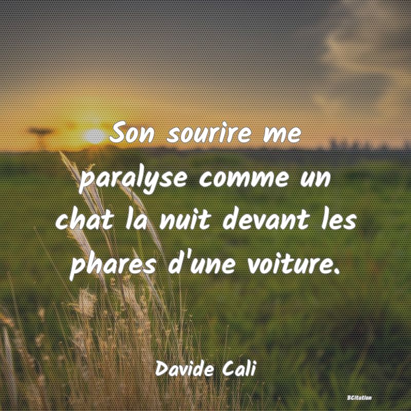 image de citation: Son sourire me paralyse comme un chat la nuit devant les phares d'une voiture.