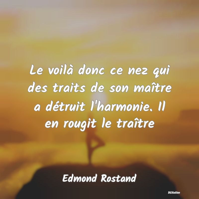 Belle Citation - Le voilà donc ce nez qui des traits de son maître a détruit l'harmonie. Il en rougit le traître - Edmond Rostand