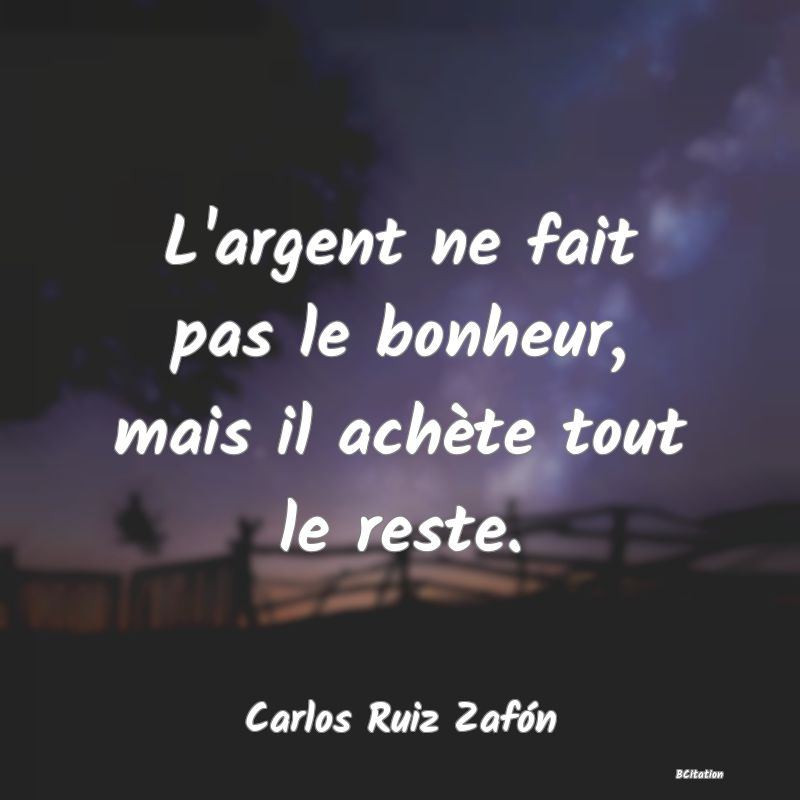 image de citation: L'argent ne fait pas le bonheur, mais il achète tout le reste.