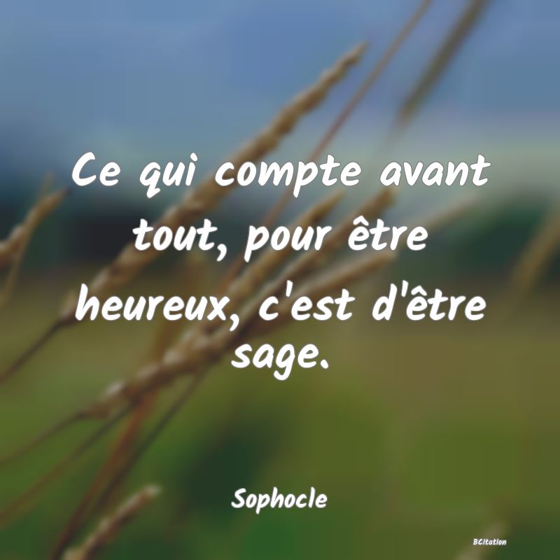 Belle Citation - Ce qui compte avant tout, pour être heureux, c'est d'être sage. - Sophocle