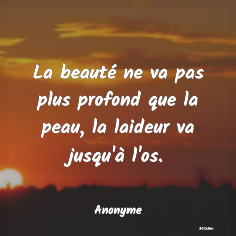 image de citation: La beauté ne va pas plus profond que la peau, la laideur va jusqu'à l'os.