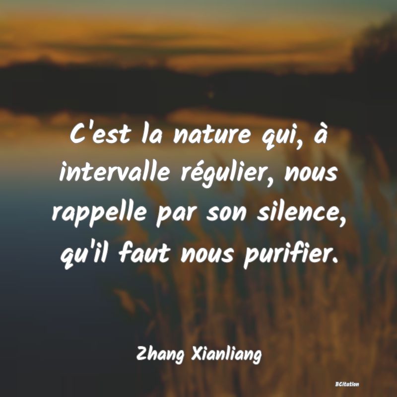 image de citation: C'est la nature qui, à intervalle régulier, nous rappelle par son silence, qu'il faut nous purifier.