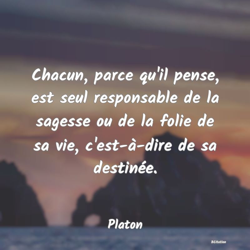 image de citation: Chacun, parce qu'il pense, est seul responsable de la sagesse ou de la folie de sa vie, c'est-à-dire de sa destinée.