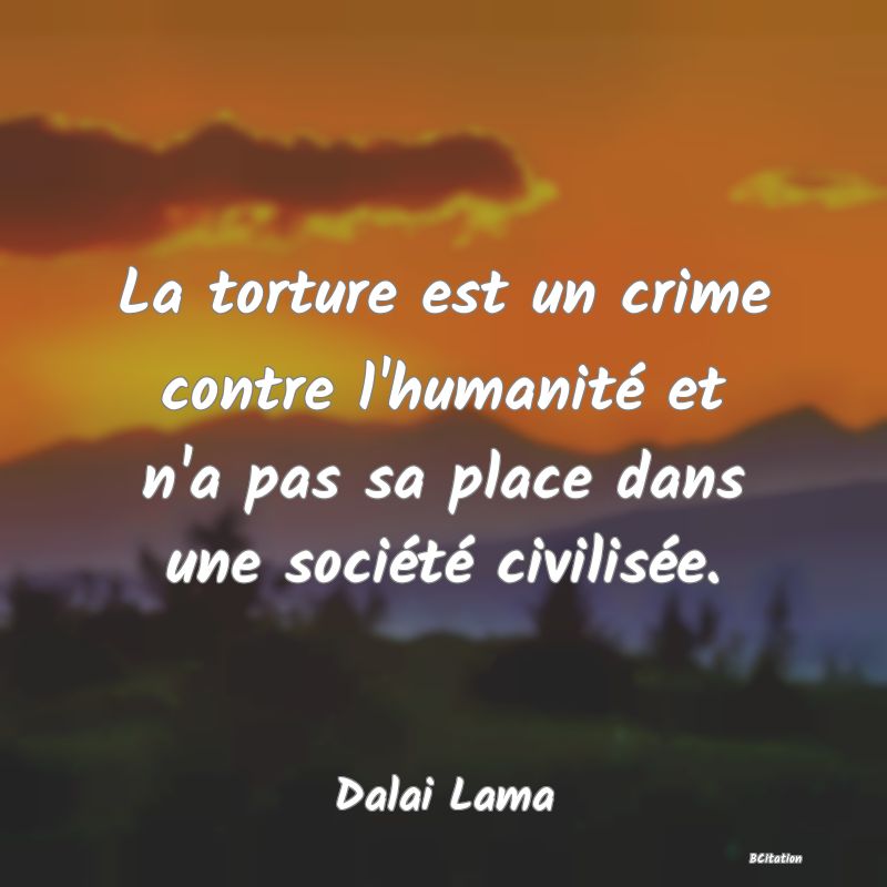 image de citation: La torture est un crime contre l'humanité et n'a pas sa place dans une société civilisée.