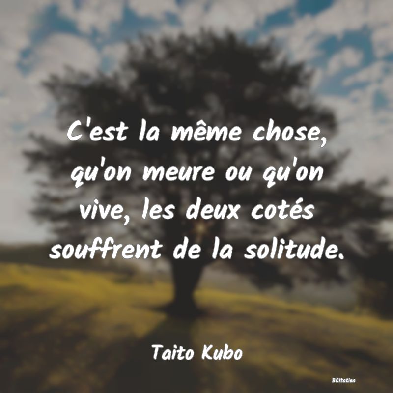 image de citation: C'est la même chose, qu'on meure ou qu'on vive, les deux cotés souffrent de la solitude.