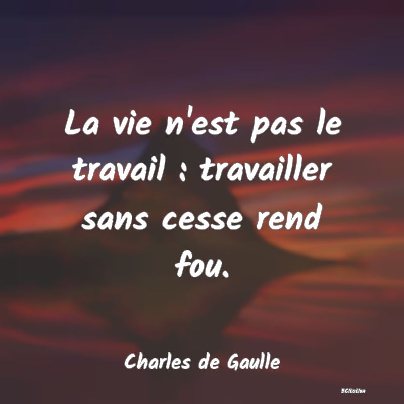 image de citation: La vie n'est pas le travail : travailler sans cesse rend fou.