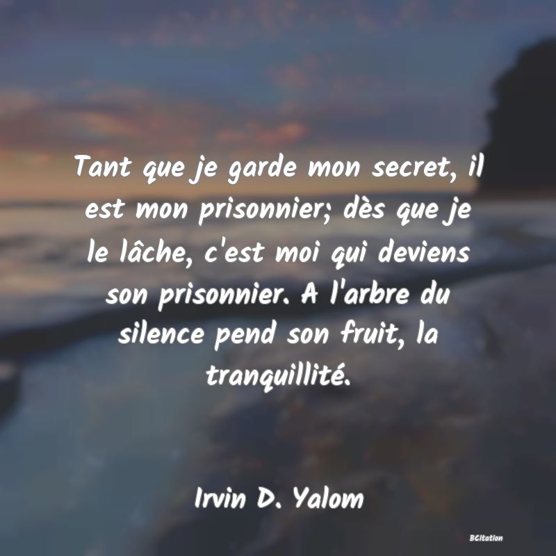 image de citation: Tant que je garde mon secret, il est mon prisonnier; dès que je le lâche, c'est moi qui deviens son prisonnier. A l'arbre du silence pend son fruit, la tranquillité.