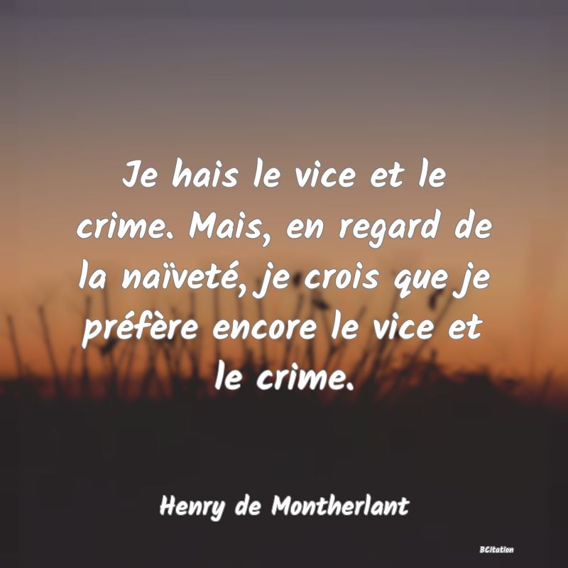 image de citation: Je hais le vice et le crime. Mais, en regard de la naïveté, je crois que je préfère encore le vice et le crime.