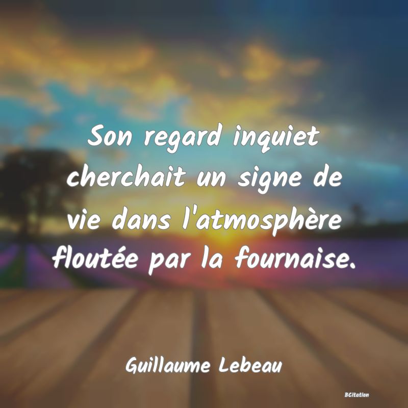 image de citation: Son regard inquiet cherchait un signe de vie dans l'atmosphère floutée par la fournaise.