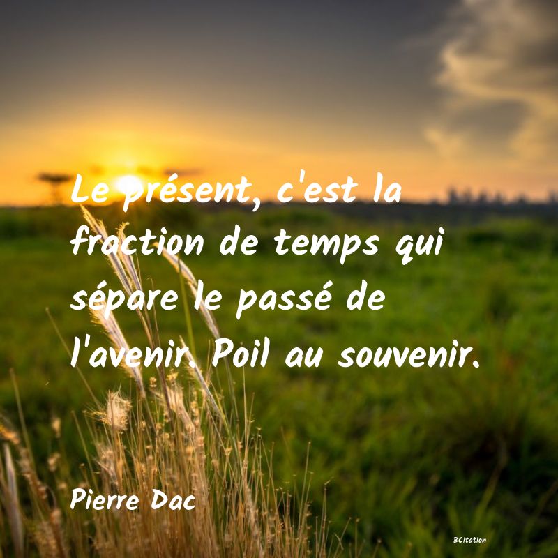 image de citation: Le présent, c'est la fraction de temps qui sépare le passé de l'avenir. Poil au souvenir.