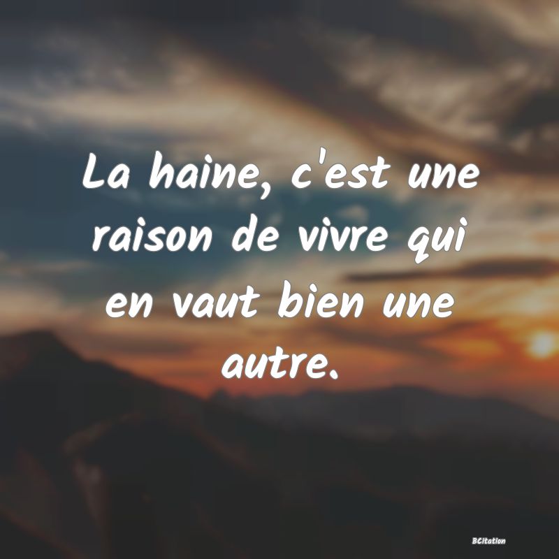 image de citation: La haine, c'est une raison de vivre qui en vaut bien une autre.