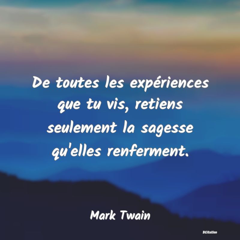 image de citation: De toutes les expériences que tu vis, retiens seulement la sagesse qu'elles renferment.