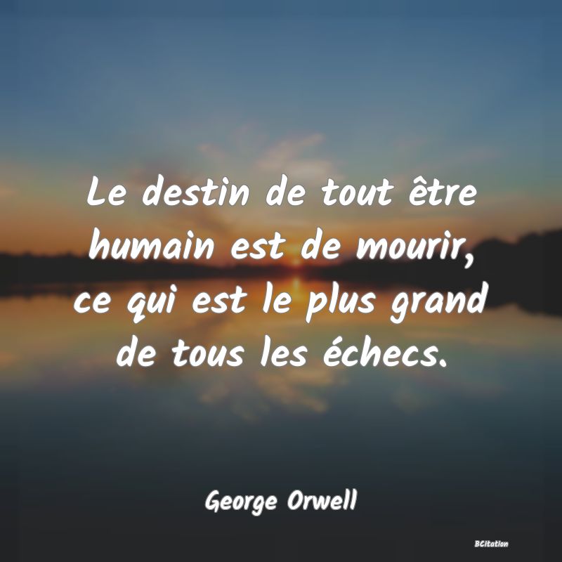 Belle Citation - Le destin de tout être humain est de mourir, ce qui est le plus grand de tous les échecs. - George Orwell