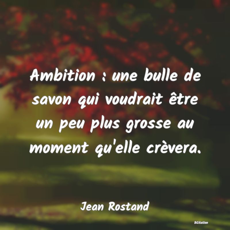 Belle Citation - Ambition : une bulle de savon qui voudrait être un peu plus grosse au moment qu'elle crèvera. - Jean Rostand