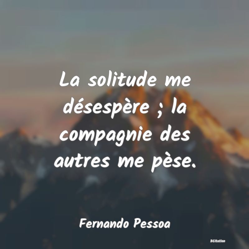 image de citation: La solitude me désespère ; la compagnie des autres me pèse.