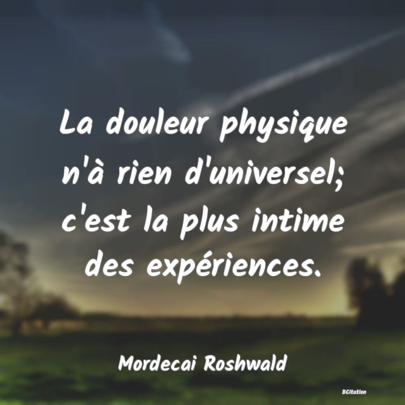 image de citation: La douleur physique n'à rien d'universel; c'est la plus intime des expériences.