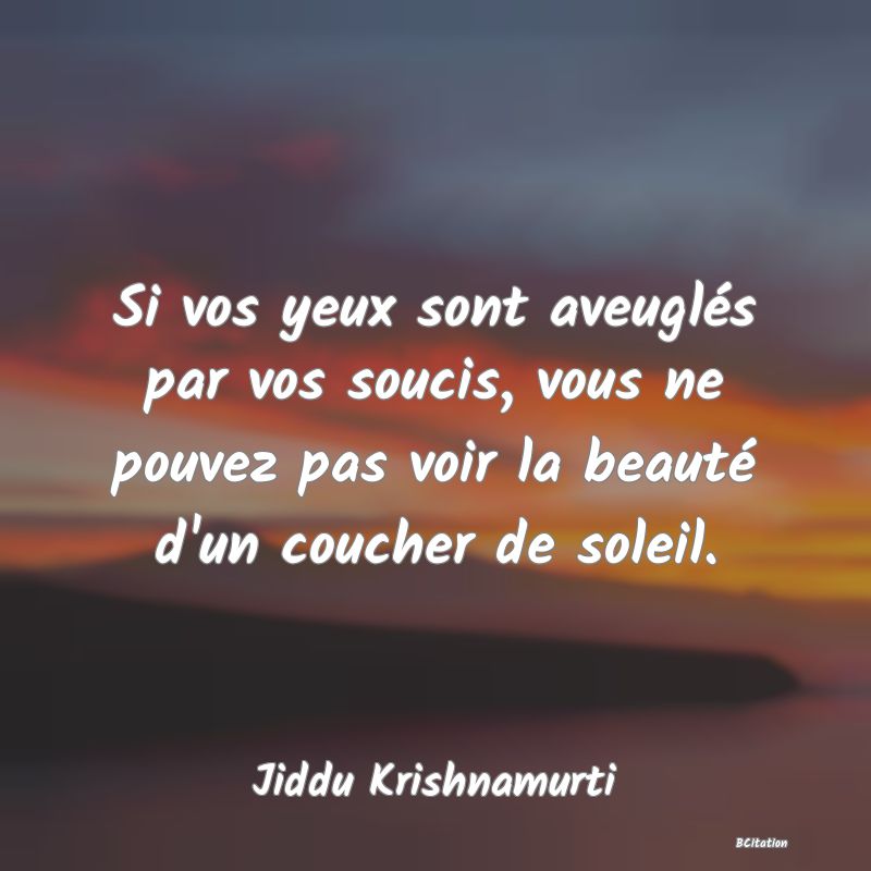 image de citation: Si vos yeux sont aveuglés par vos soucis, vous ne pouvez pas voir la beauté d'un coucher de soleil.