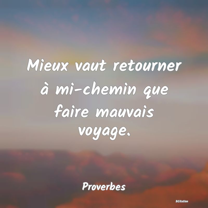 Belle Citation - Mieux vaut retourner à mi-chemin que faire mauvais voyage. - Proverbes