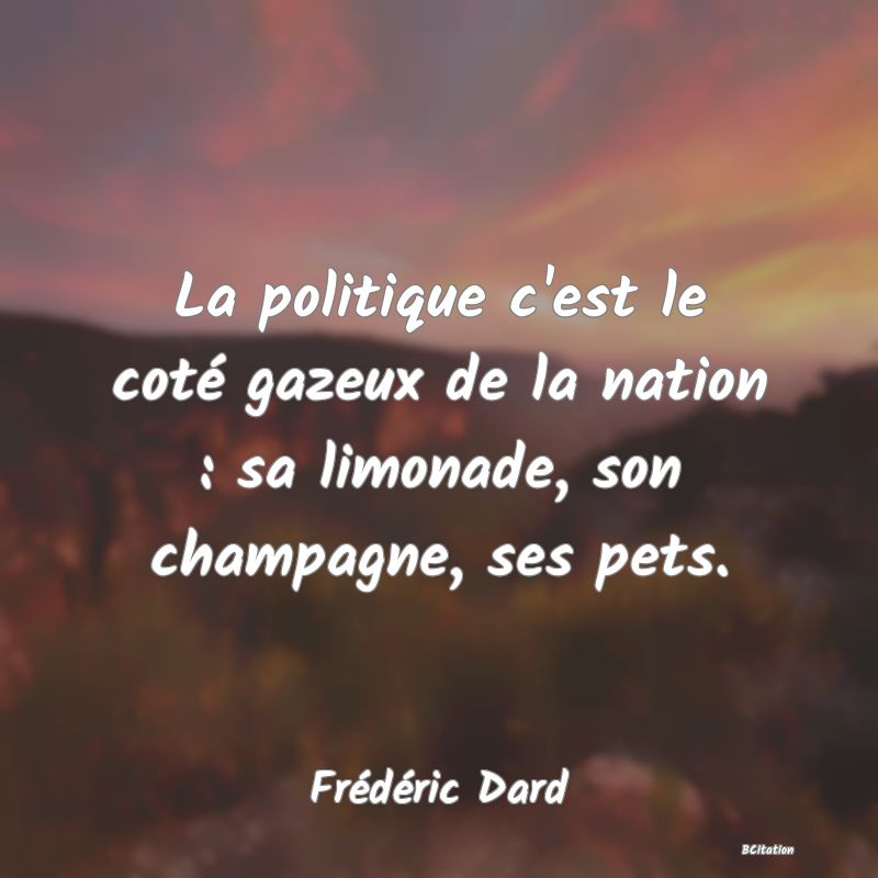 image de citation: La politique c'est le coté gazeux de la nation : sa limonade, son champagne, ses pets.