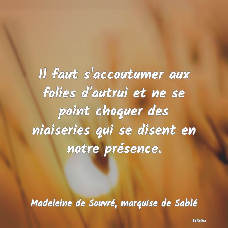 image de citation: Il faut s'accoutumer aux folies d'autrui et ne se point choquer des niaiseries qui se disent en notre présence.