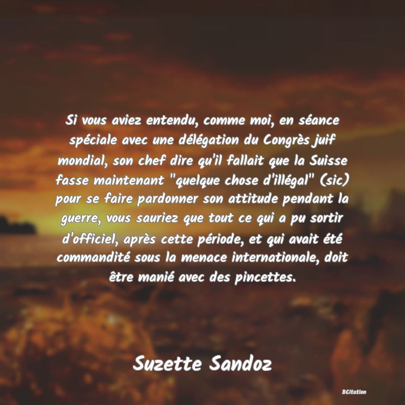 Belle Citation - Si vous aviez entendu, comme moi, en séance spéciale avec une délégation du Congrès juif mondial, son chef dire qu'il fallait que la Suisse fasse maintenant 