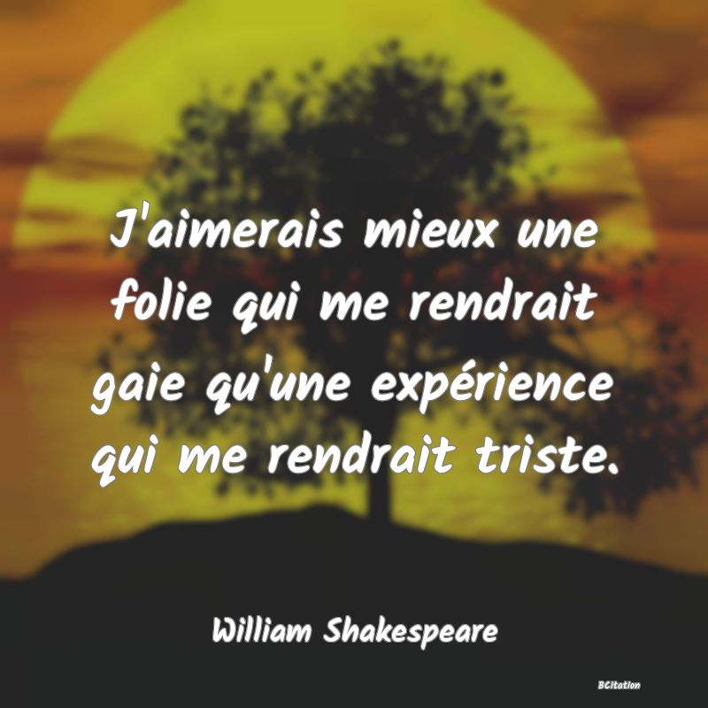 image de citation: J'aimerais mieux une folie qui me rendrait gaie qu'une expérience qui me rendrait triste.