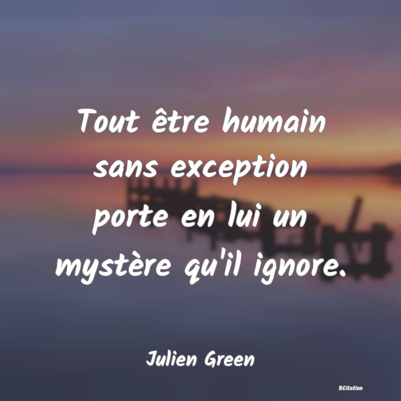 image de citation: Tout être humain sans exception porte en lui un mystère qu'il ignore.