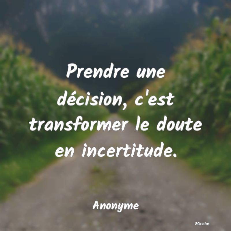 image de citation: Prendre une décision, c'est transformer le doute en incertitude.