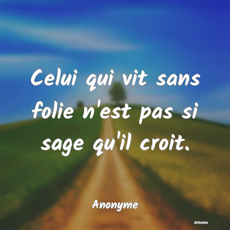 image de citation: Celui qui vit sans folie n'est pas si sage qu'il croit.