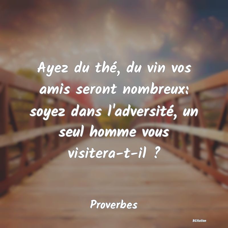 image de citation: Ayez du thé, du vin vos amis seront nombreux: soyez dans l'adversité, un seul homme vous visitera-t-il ?