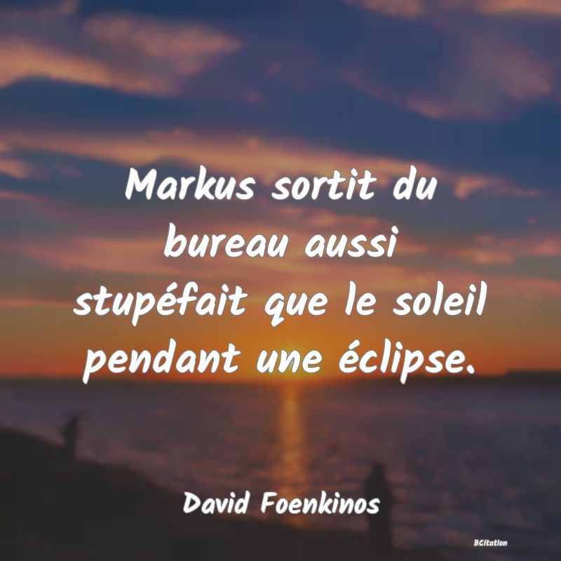 image de citation: Markus sortit du bureau aussi stupéfait que le soleil pendant une éclipse.