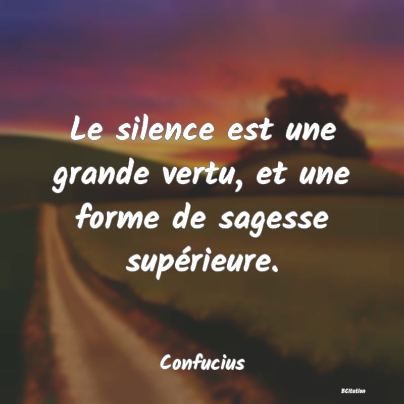 image de citation: Le silence est une grande vertu, et une forme de sagesse supérieure.