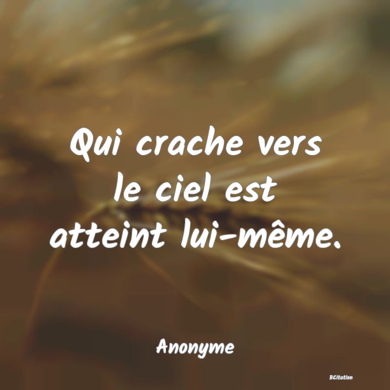 image de citation: Qui crache vers le ciel est atteint lui-même.