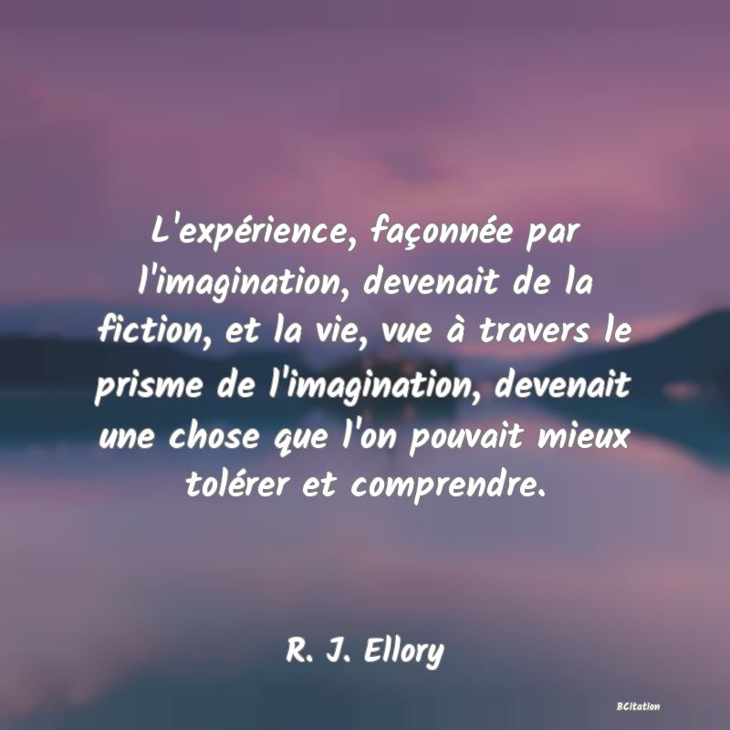 image de citation: L'expérience, façonnée par l'imagination, devenait de la fiction, et la vie, vue à travers le prisme de l'imagination, devenait une chose que l'on pouvait mieux tolérer et comprendre.