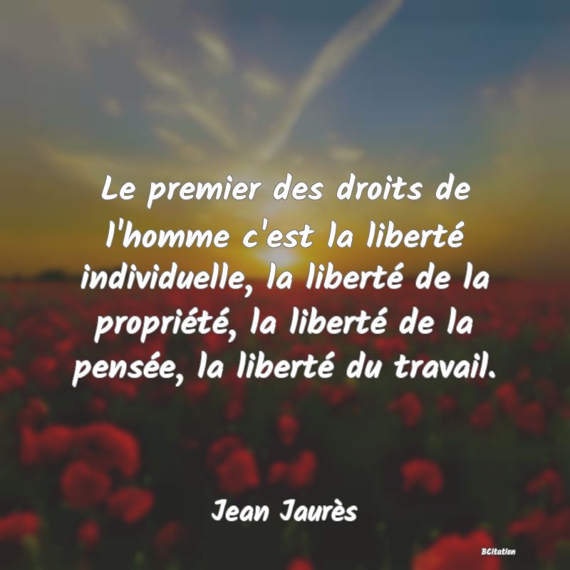 image de citation: Le premier des droits de l'homme c'est la liberté individuelle, la liberté de la propriété, la liberté de la pensée, la liberté du travail.