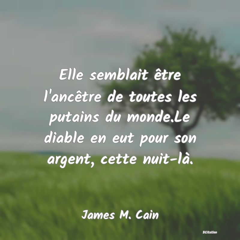 image de citation: Elle semblait être l'ancêtre de toutes les putains du monde.Le diable en eut pour son argent, cette nuit-là.