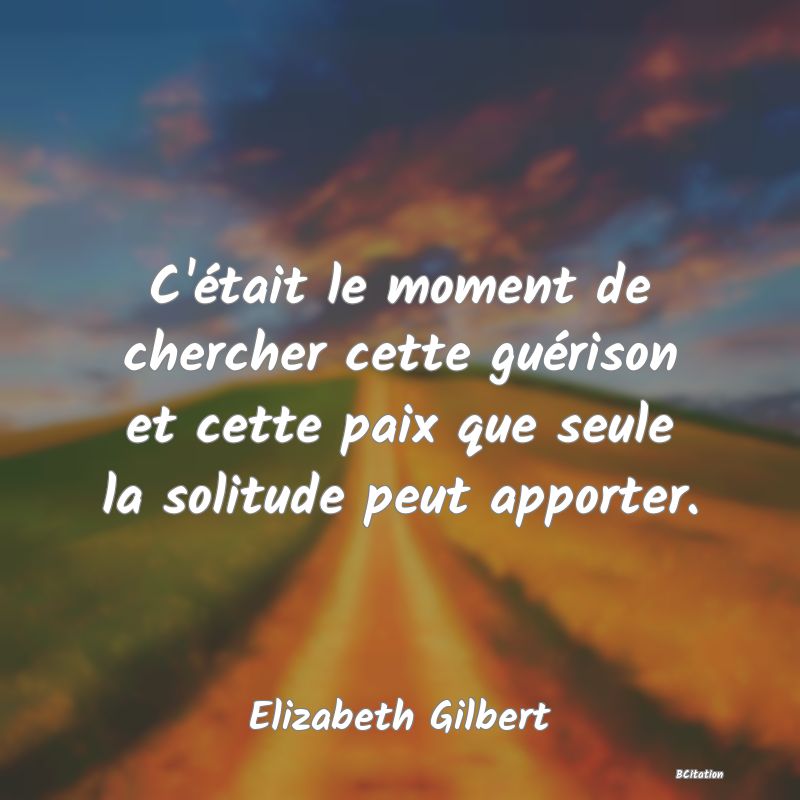 image de citation: C'était le moment de chercher cette guérison et cette paix que seule la solitude peut apporter.