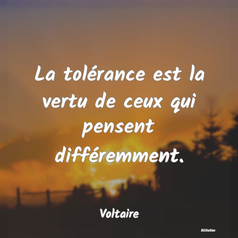 image de citation: La tolérance est la vertu de ceux qui pensent différemment.