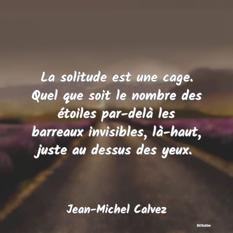 image de citation: La solitude est une cage. Quel que soit le nombre des étoiles par-delà les barreaux invisibles, là-haut, juste au dessus des yeux.