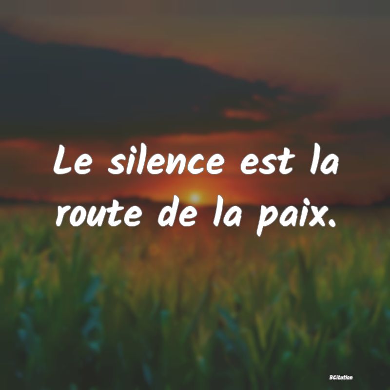 image de citation: Le silence est la route de la paix.