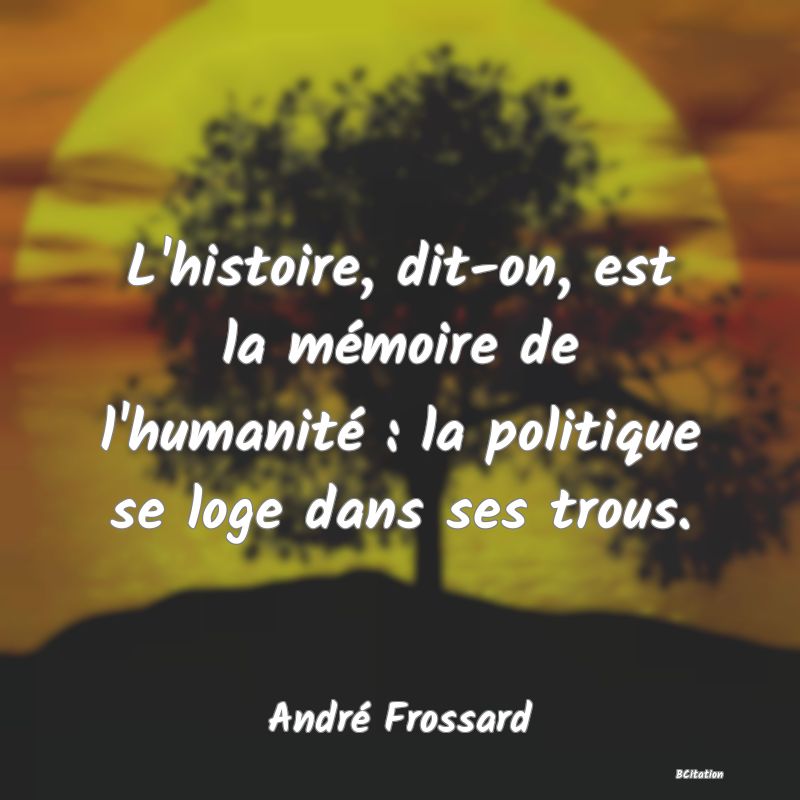 image de citation: L'histoire, dit-on, est la mémoire de l'humanité : la politique se loge dans ses trous.