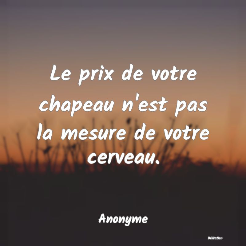 image de citation: Le prix de votre chapeau n'est pas la mesure de votre cerveau.