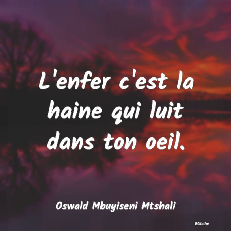 image de citation: L'enfer c'est la haine qui luit dans ton oeil.