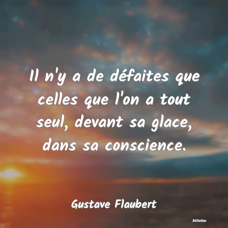 Belle Citation - Il n'y a de défaites que celles que l'on a tout seul, devant sa glace, dans sa conscience. - Gustave Flaubert