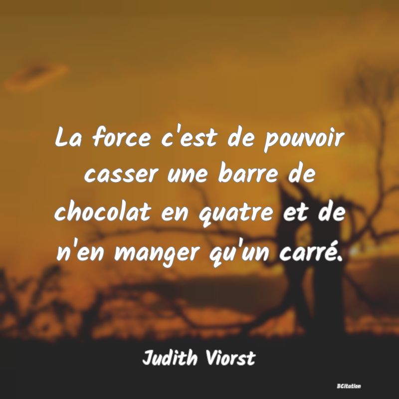 image de citation: La force c'est de pouvoir casser une barre de chocolat en quatre et de n'en manger qu'un carré.