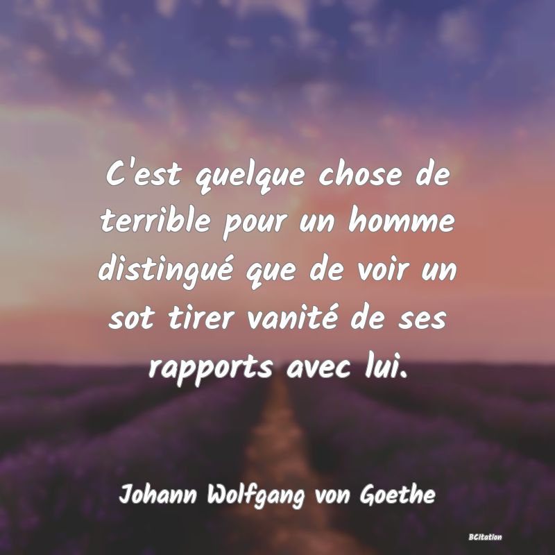 image de citation: C'est quelque chose de terrible pour un homme distingué que de voir un sot tirer vanité de ses rapports avec lui.