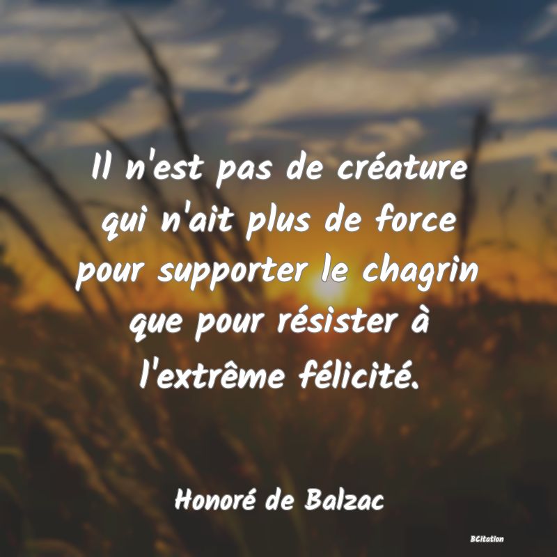 image de citation: Il n'est pas de créature qui n'ait plus de force pour supporter le chagrin que pour résister à l'extrême félicité.