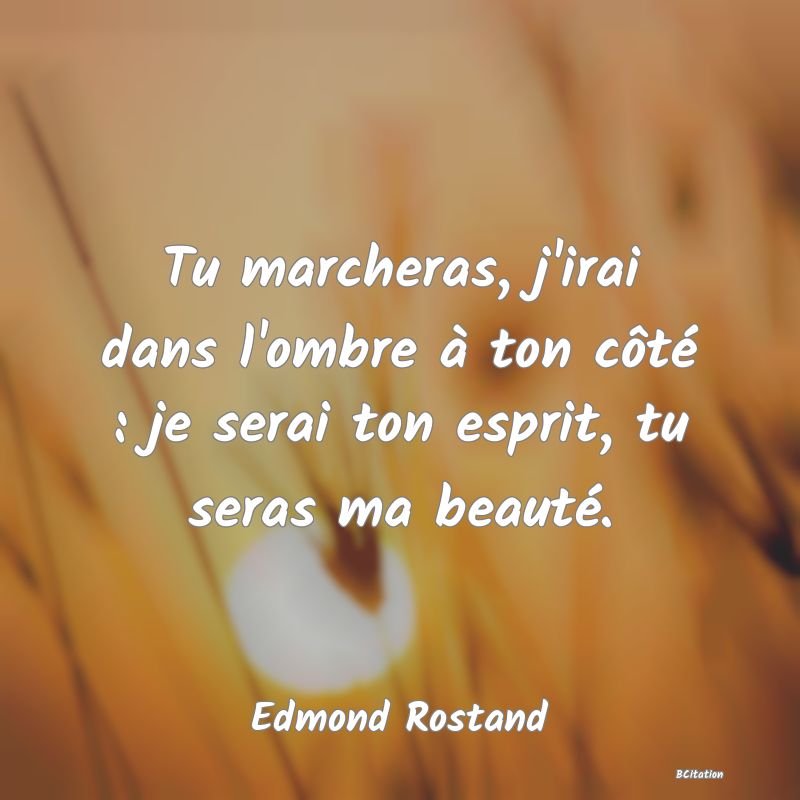 image de citation: Tu marcheras, j'irai dans l'ombre à ton côté : je serai ton esprit, tu seras ma beauté.